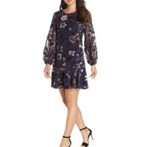 Eliza J Velvet Burnout Mini Dress Fairy Whimsigoth Sheer Sleeves Ruffle Size 4